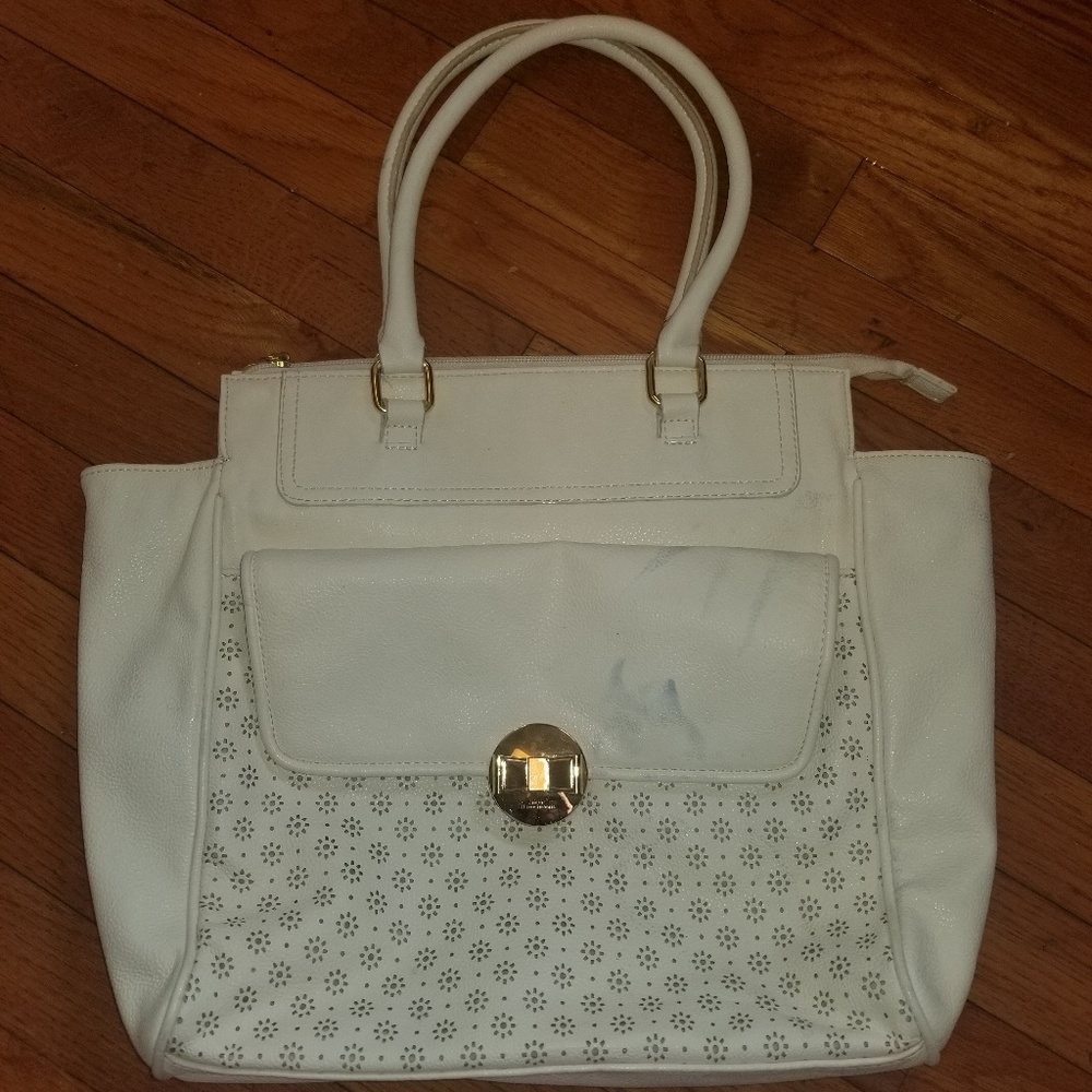 LULU GUINNESS WHITE FLORAL EYELET LARGE HANDBAG